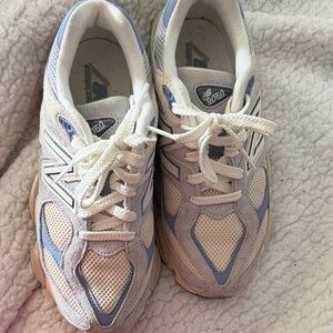 New Balance Women's Cream and Light Blue Sneakers